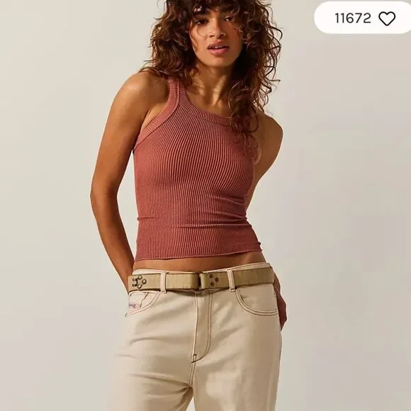 Free People Rust Ribbed Racerback Tank Top - Picture 14 of 14